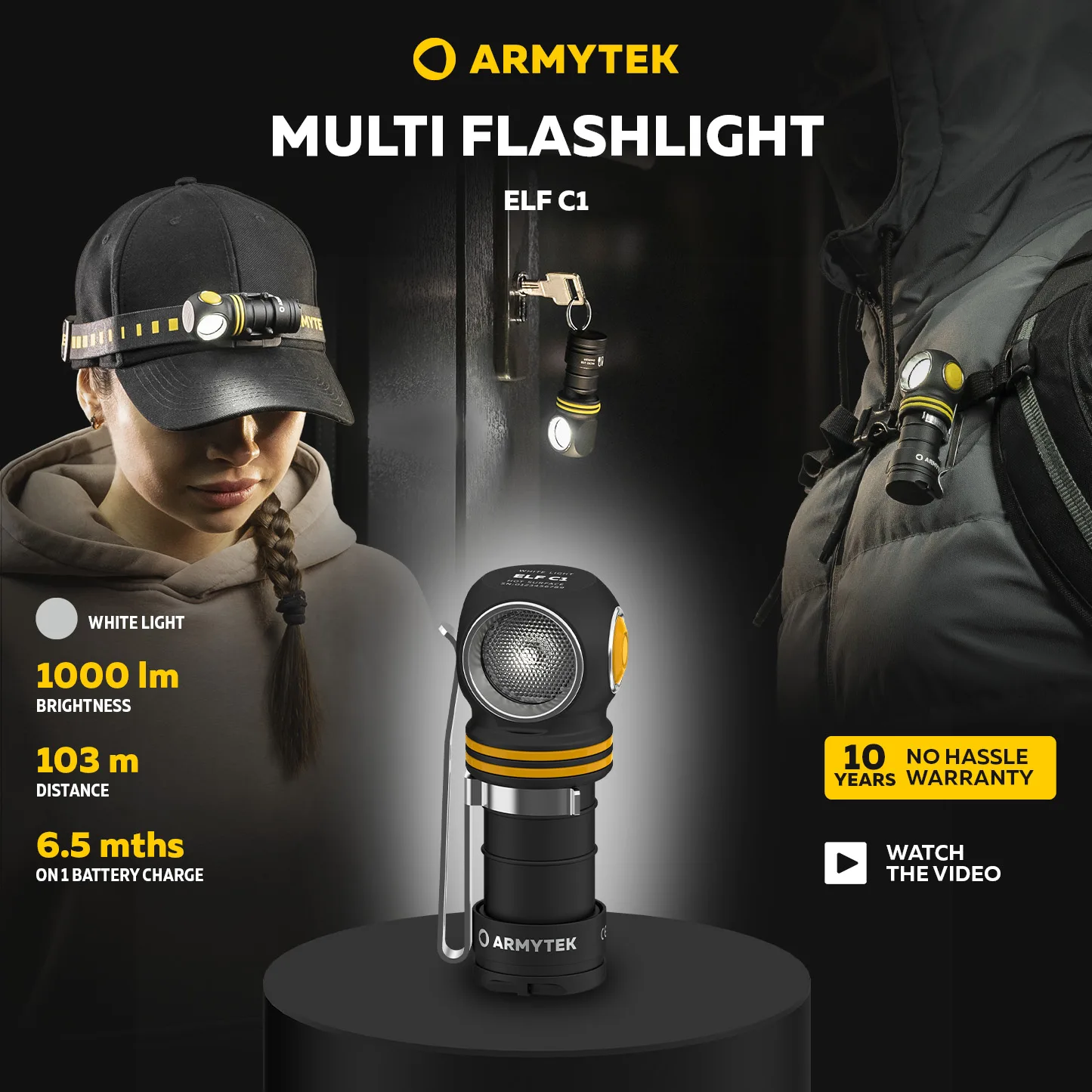 

Фонарь головного света Armytek Elf C1, многофункциональный фонарик с USB-разъемом, перезаряжаемый (F05003C/F05003W)