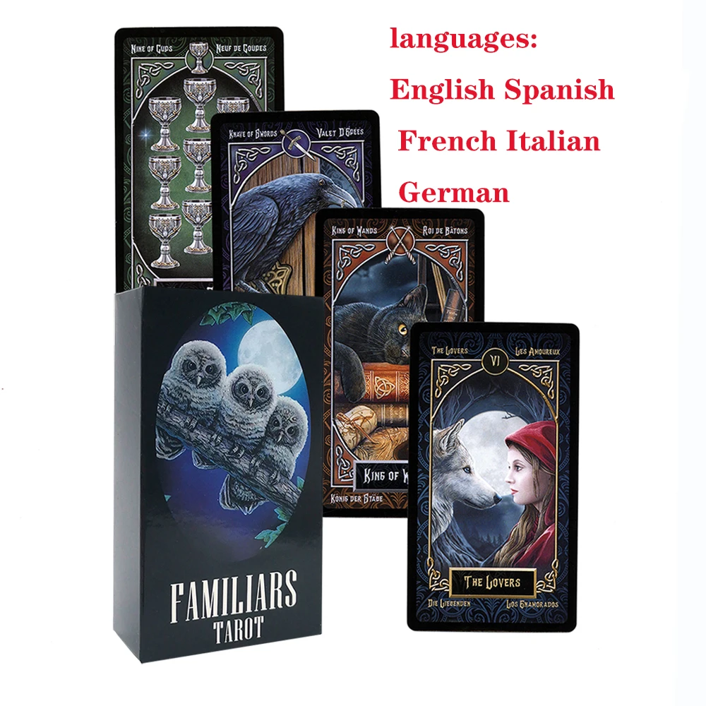 

High Quality Affectional Divination Fate Game Deck. Familiars Tarot. English Tarot .Spanish Tarot.French.Tarot German Tarot.