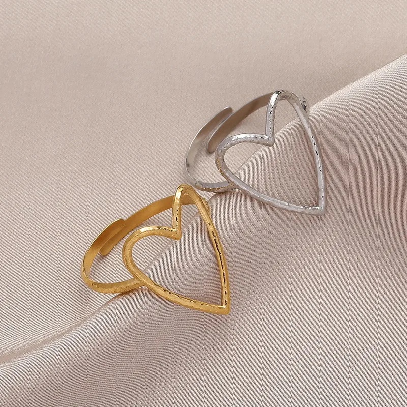 

Trendy Geometric Big Love Heart Opening Couple Rings For Women Fashion Heart Shaped Finger Ring Valentine's Day Jewelry Gifts