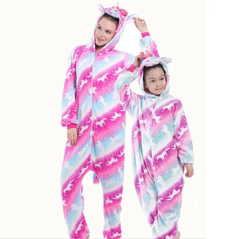Family Kigurumi Pajamas Pink Dinosaur Animal Onesie Cosplay Costume Pajamas For Kids and Adults With Slippers