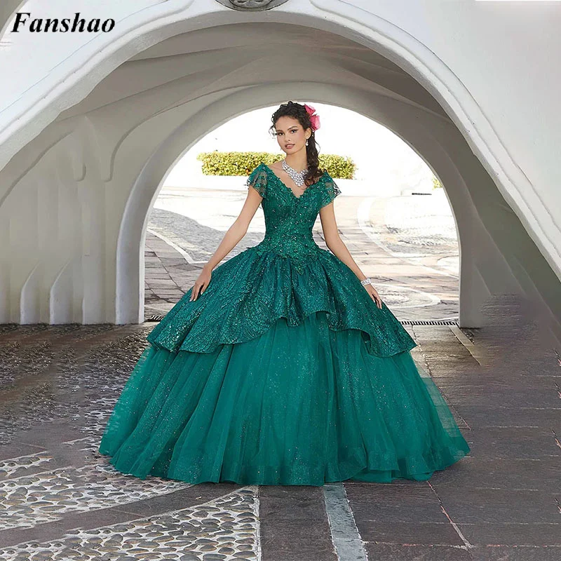 

Fanshao wd218 Off Shoulder Quinceanera Dress with Bead Flowers Appliques Sweet 16 Party Dress Prom Wear vestidos años anos