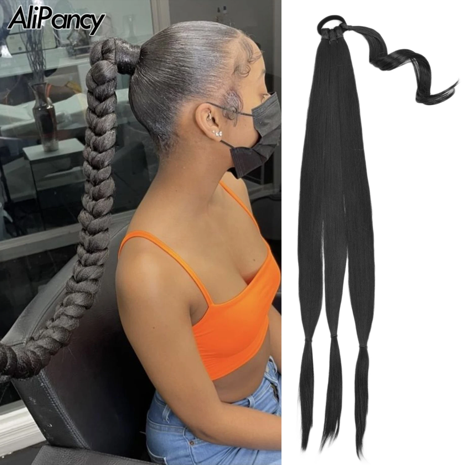 

Synthetic Boxing Braids Ponytail Extensions Wrap Around Chignon Tail With Rubber Band Hair Ring Brown Ombre Braid DIY Ponytail
