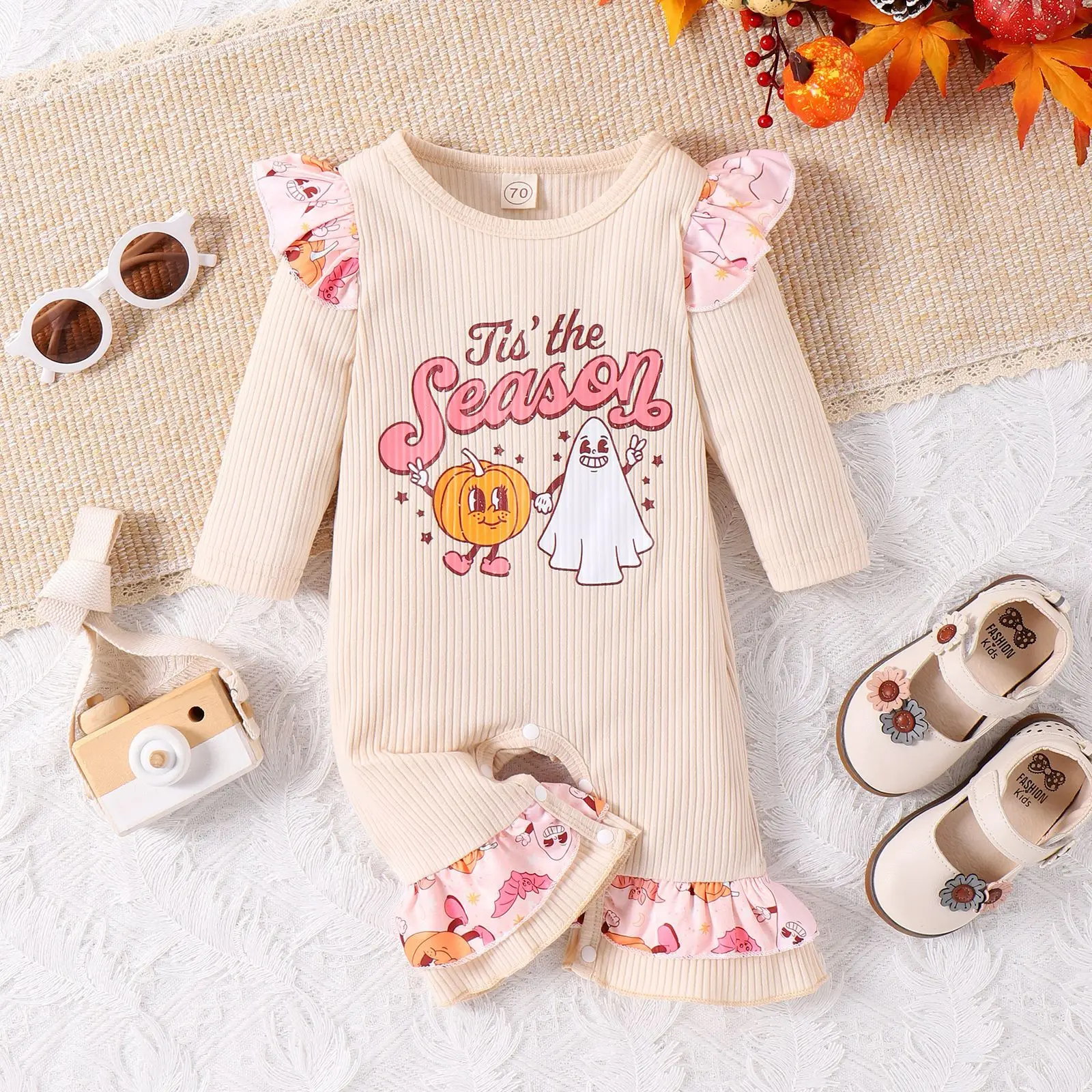 New Born Toddler Girls Clothes Cream-brown Halloween Romper Summer Cotton Style Crawl Suit Baby Pumpkin Bubble For 0-3T