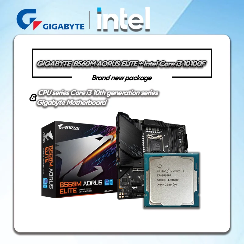 Intel Core i3 10100F CPU +GA B560M AORUS ELITE Motherboard Suit No integrated graphics card LGA 1200 New but without coole - купить по