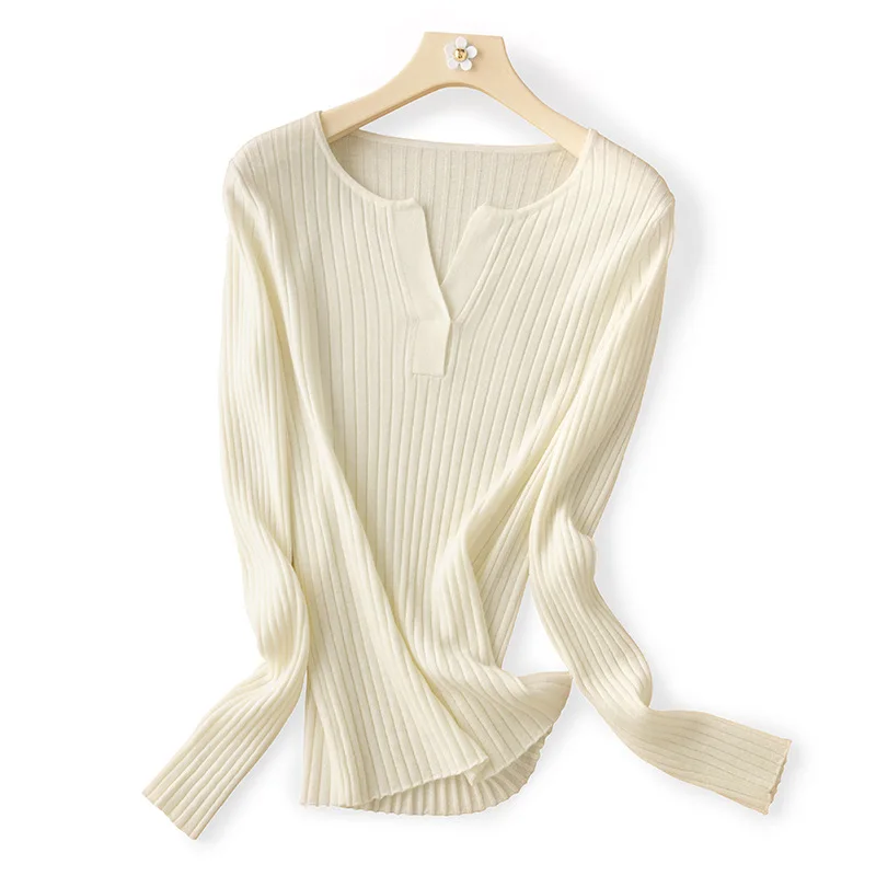 Пуловер с v-образным вырезом женский свитер черный топ одежда длинным рукавом