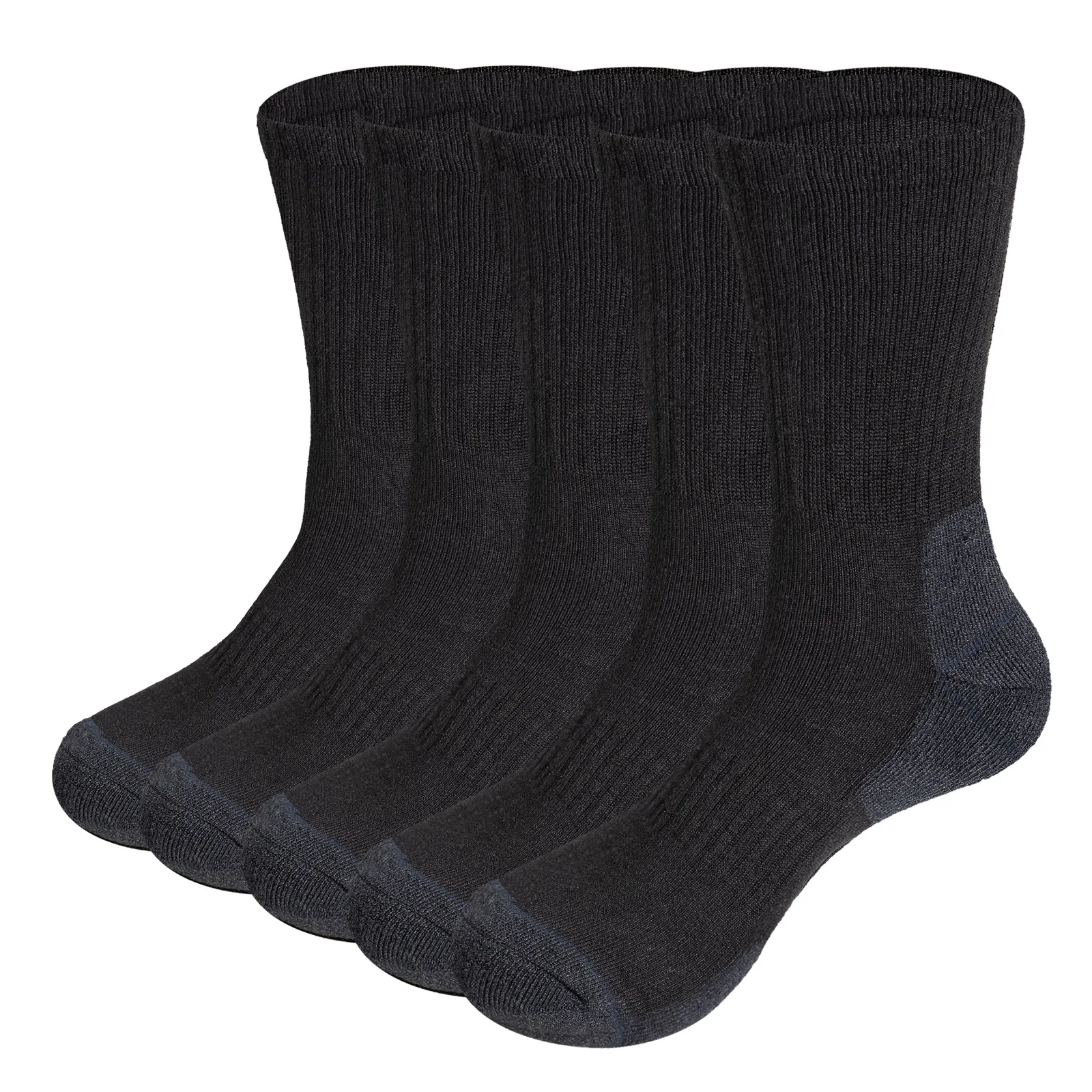 YUEDGE Men Winter Warm Thick Black Breathable Comfortable Cotton Cushion Crew Casual Socks 5 Pairs 37-46 EU