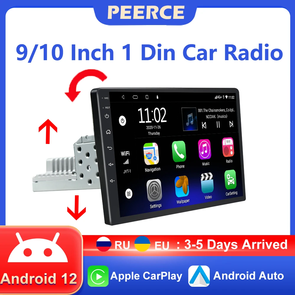 

PEERCE 1DIN Android 12 Car Radio 9/10" Car Multimedia Player Carplay GPS for Volkswagen Nissan Kia Toyota Skoda Car Stereo 2din