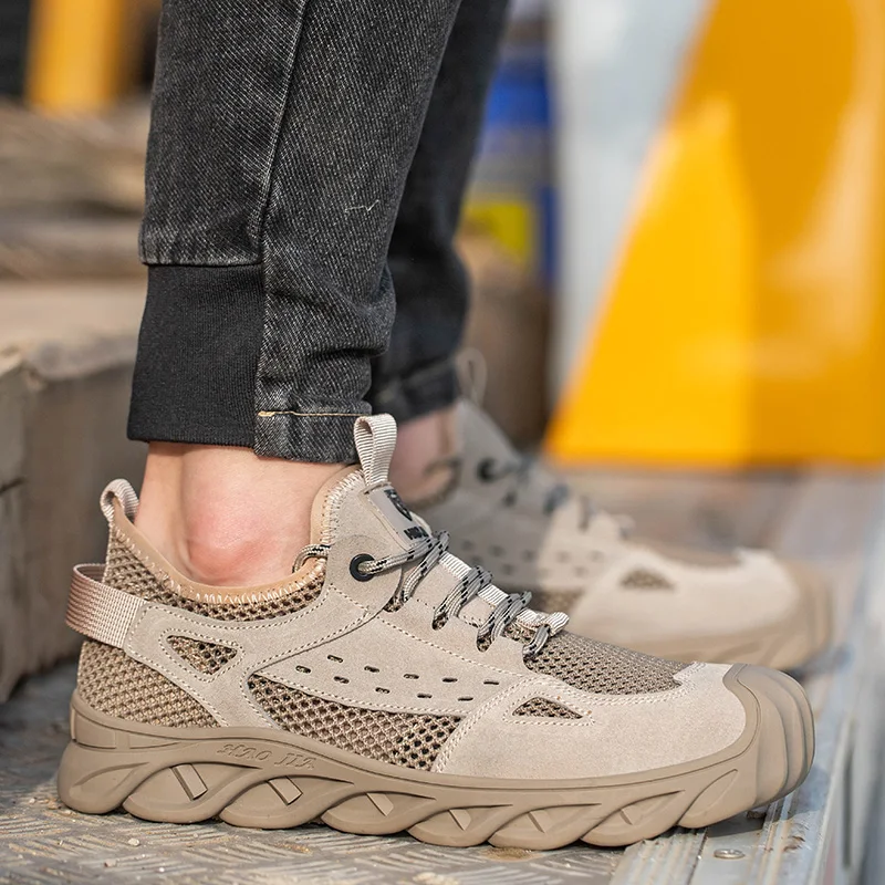 Men Safety Work Breathable Shoes Steel Toe Man Work Boots Mesh Upper Work Sneakers Puncture-Proof Lightweight Safety Shoes 2023