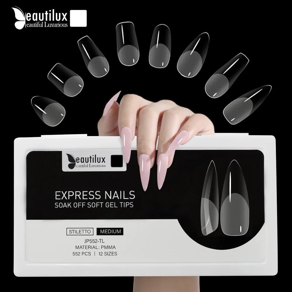 Beautilux Express Nails 552pcs/box Oval Stiletto Almond Square Coffin French False Fake Soak Off Gel Nail Tips American Capsule