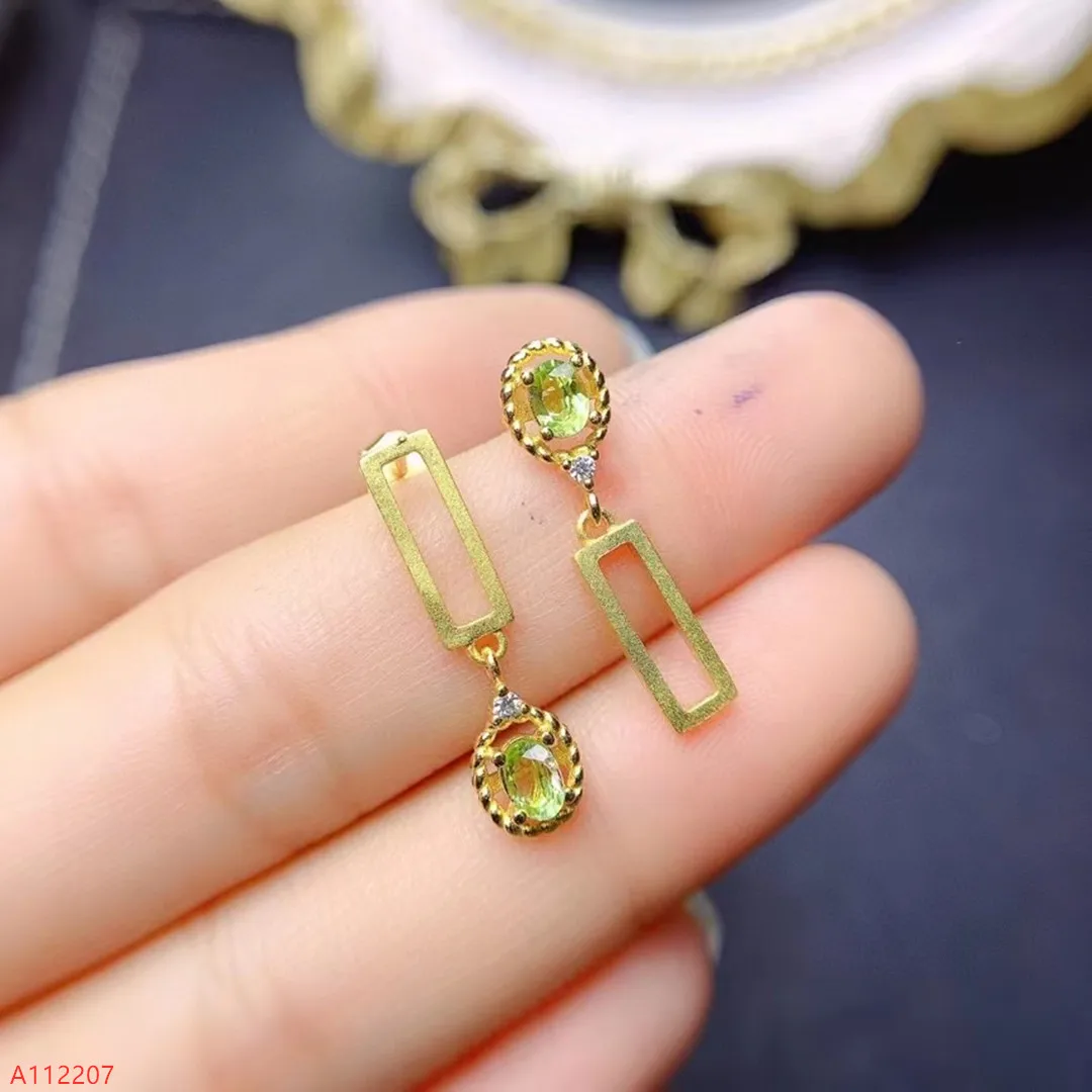 

100% Natural Jewelry 925 Sterling Silver Women's Peridot Stud Earrings Party Birthday Got Engaged Marry Gift New Year Valentine'