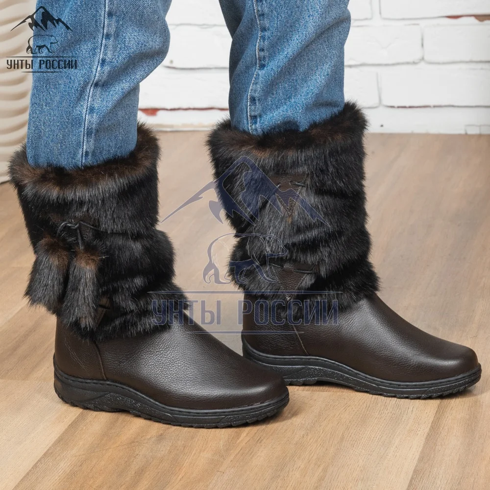 Унты женские натуральные черные и коричневые войлочная литая подошва сапоги