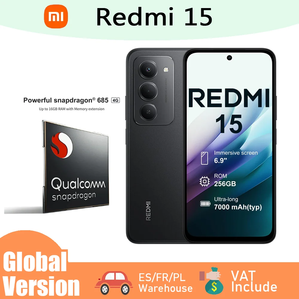 XIAOMI Redmi 15 Smartphone 8GB/256GB SIM 4G 6.9" Confortable pour Les Yeux Pouces Batterie 7000 mAh Charge Rapide 33 W et Charge