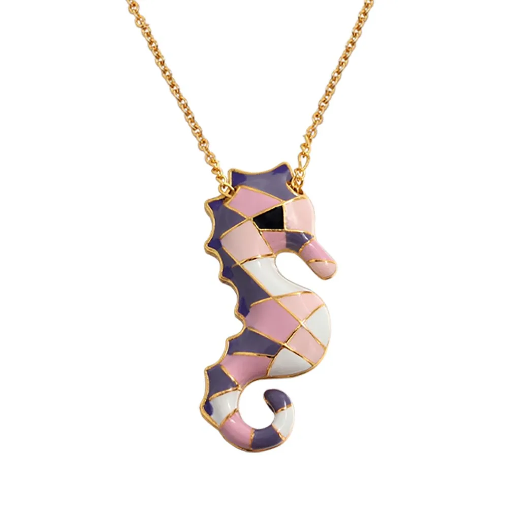

Drip Oil Contrast Enamel Seahorse Pendant Necklace