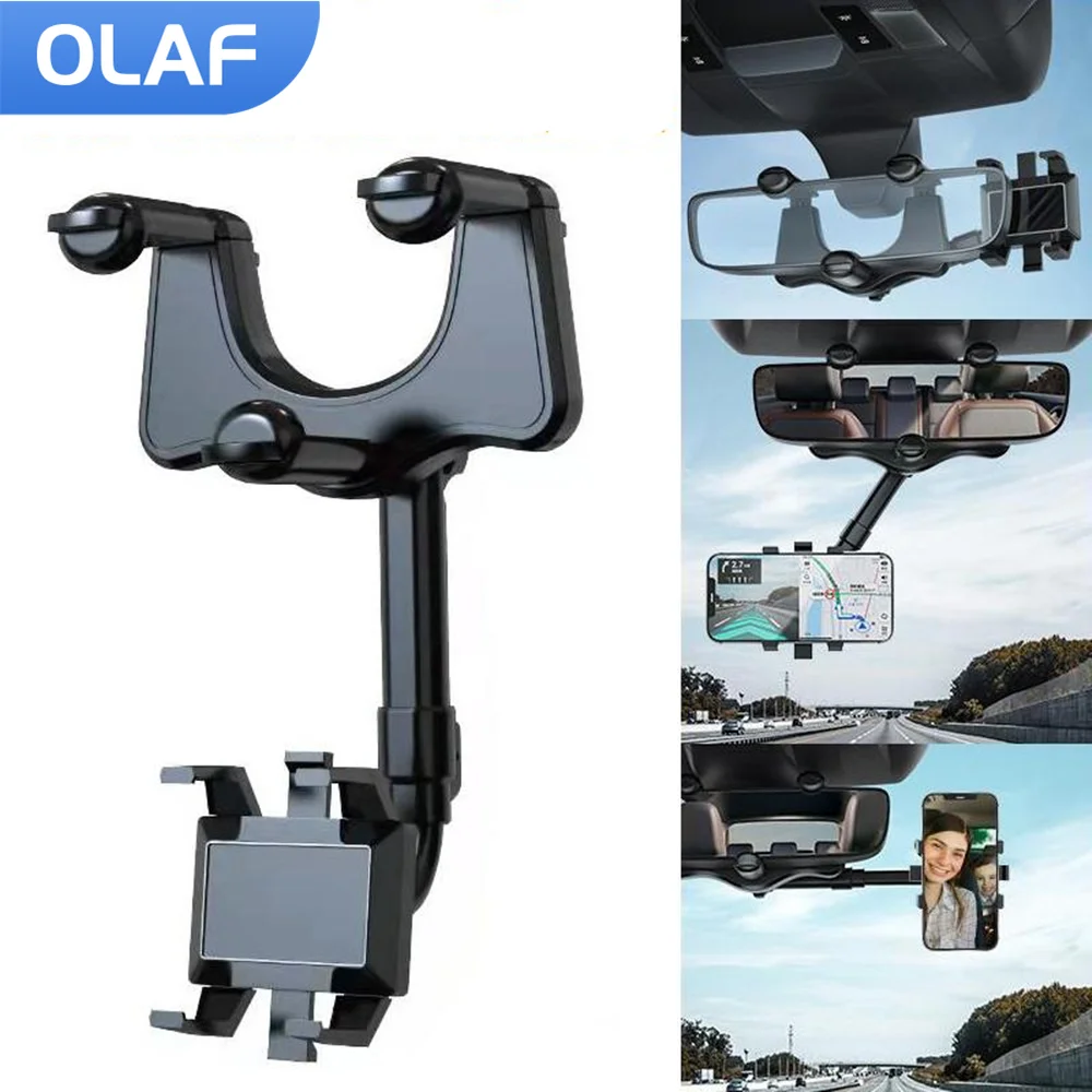 360 Degree Rearview Mirror Car Phone Holder Mount Universal Rotating Adjustable Car Mobile Support GPS Phone Holder in Car