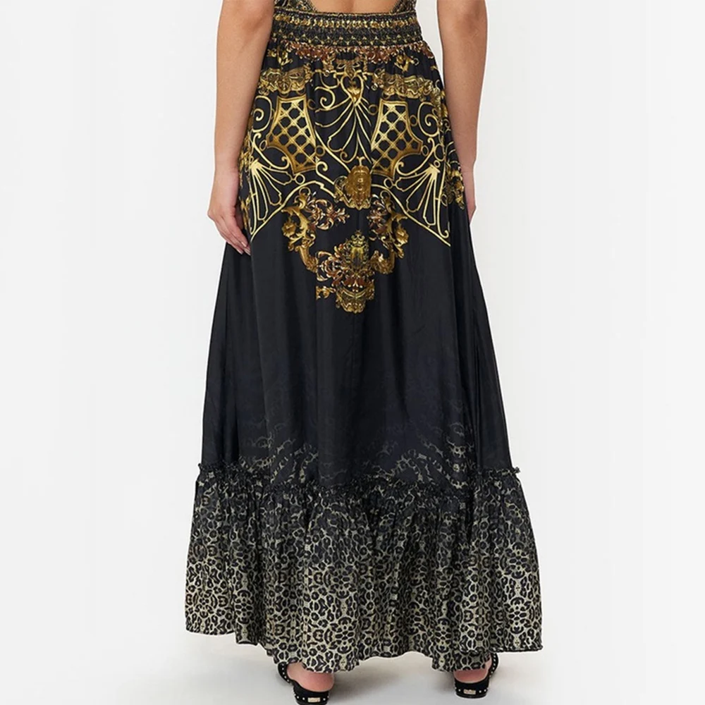 Pleated Three-Dimensional Ruffled Swimsuit V-Neck Sexy  Slim One-Piece Printed Bikini Chiffon Beach Skirt Luxury Swimwear  2022