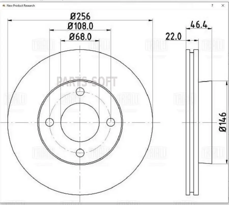 TRIALLI DF-084613 Диск торм. для а/м Audi 80/90/100 (78-) перед. d=256 (DF 084613)
