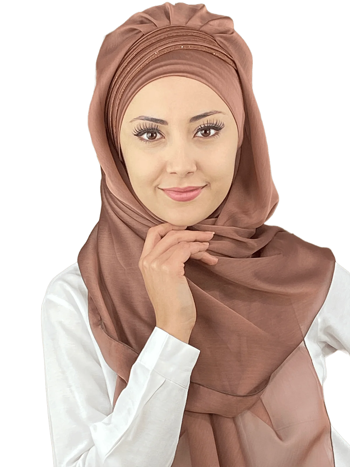 

Light Brown Practical French Chiffon Hijab Evening Dress Shawl New Fashion Islamic Muslim Hijab Trend Hijab Ready Wear Hat Scarf