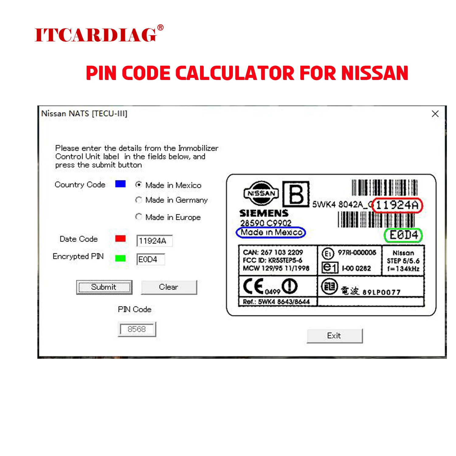 

Pin Code Calculator for Nissan NATS TECU III for Smart Entrance Control Unit and Immobilizer Control Unit