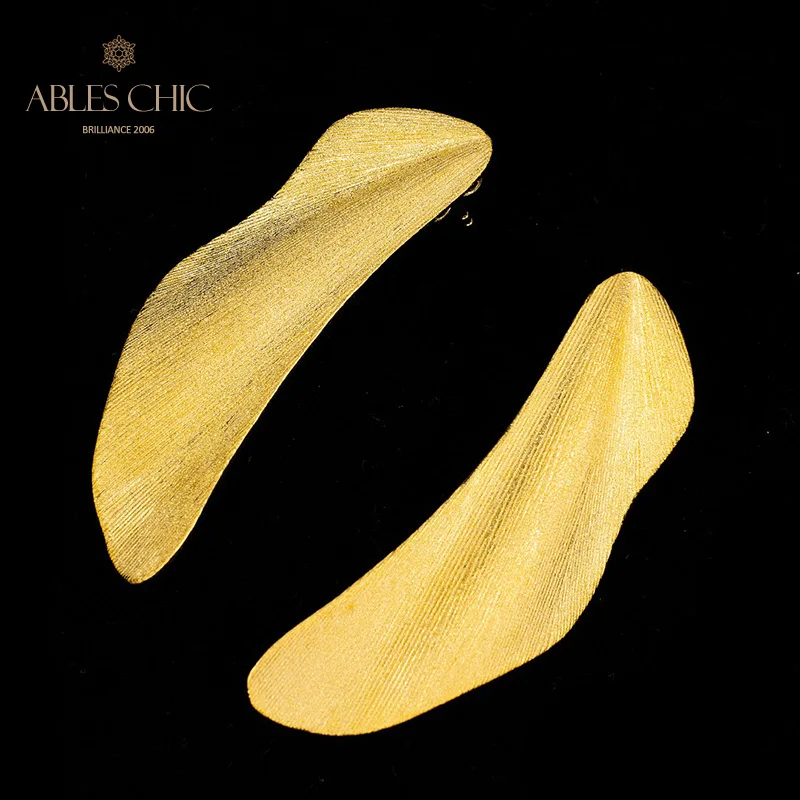 18K Gold Tone Post Modern Design Earrings Sterling Silver Silky Wedding Earrings C11E4S26184