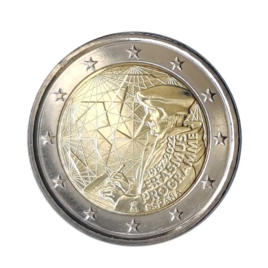 Coin 2 Euro Original Spain Erasmus UNC Year 2022 Uncirculated