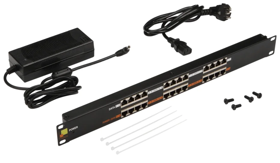 Панель POE 19&quot 12 портов с одним блоком питания 48V 120W |