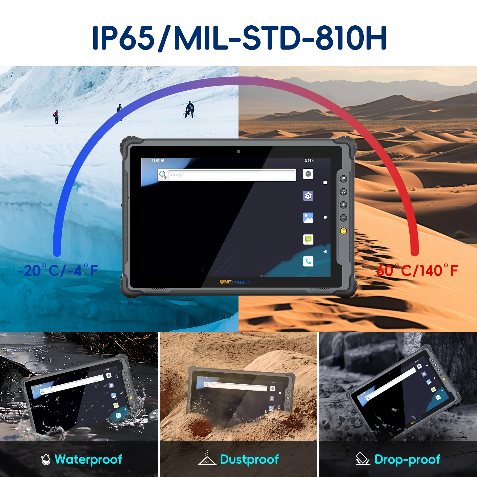 Фото Прочный планшет ONERugged M10T, планшет Android 10,1 дюйма, 8 ГБ + 128 ГБ, 10000 мАч, промышленный ПК с 4G LTE/WiFi 5/BT 5,1/NFC №5