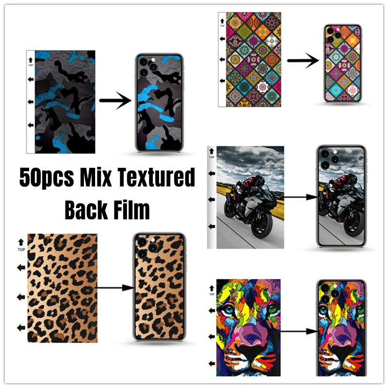 

50Pcs Mixture 3D Relief Back Cover Film For Cutting Machine Plotter Screen Protector Mobile Phone Back Skin Sheet Sticker PVC