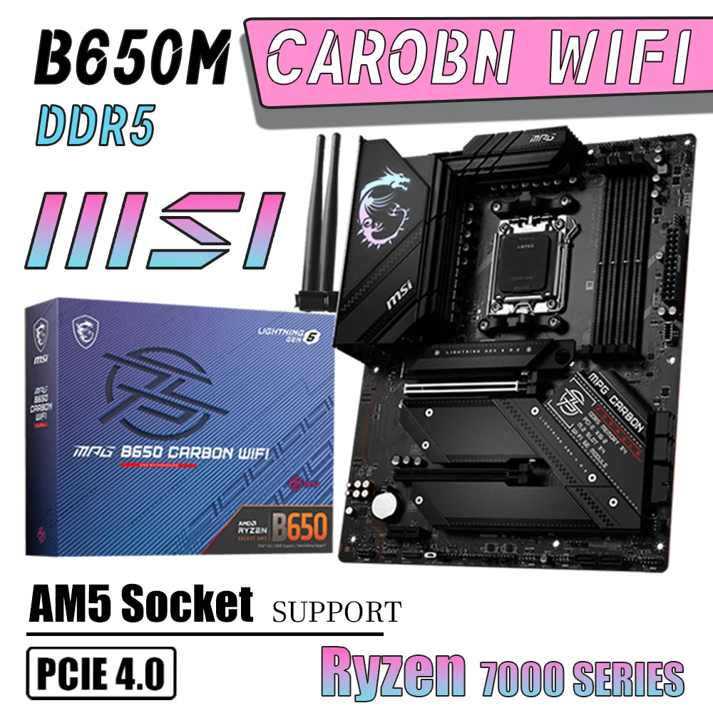 

MSI MPG B650 CAROBN WIFI DDR5 AM5 Motherboard B650 Mainboard 128G 6600(OC) Support Ryzen 7000 Series Gen PCIE4.0 ATX RGB