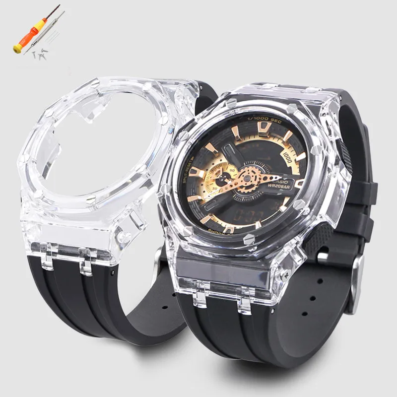 For Casio G-Shock GA-100/110/120/150/200/300 GD-100/110/120  GAX-100 /GLS-100 Rubber Case Strap Set Men Refit Accessories