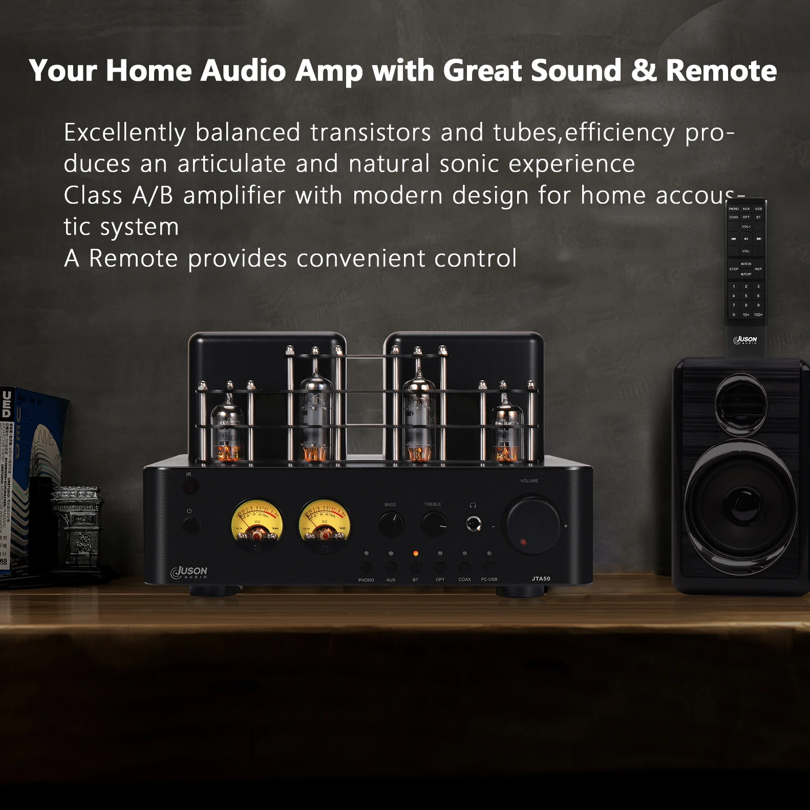 Ламповый усилитель Juson Audio JTA50 Hi-Fi Vacuum BT5.0 Стерео USB RCA Opt Remote Phono 100 Вт 2 1 канала для