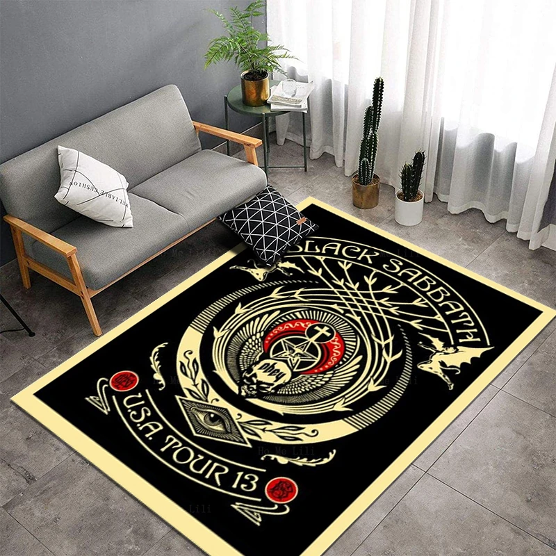 

Flame Circle Metal Concert Psychedelic Music Headless Cross Black Wizard Flannel Carpet By Ho Me Lili For Home Floor Decor