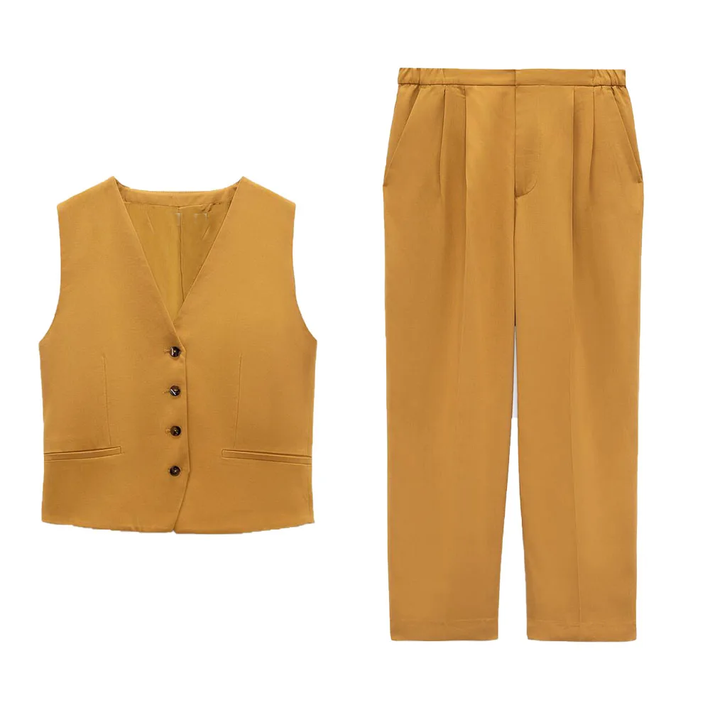 

Zach AiIsa's New Women's Pockets Classic Slim Fit Sleeveless Vest + Versatile Temperament Casual Straight Mid Waist Ankle Pants