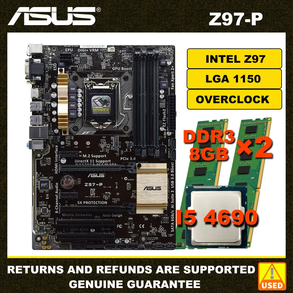 Комплект материнской платы ASUS Z97-P с процессором I5 4690 и памятью DDR3 8 Гб * 2 комплект