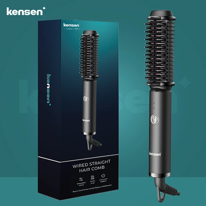 KENSEN Heating Hair Straightener Comb Quick Brush Beard Hair Styler Tool with Anti-Scald Multifunctional Comb for women & MAN