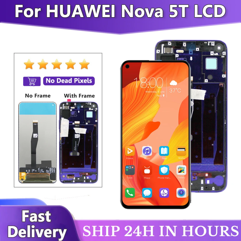 Фото 6,26-дюймовый дисплей nova 5T для Huawei Nova 5T ЖК-дисплей с цифровым преобразователем сенсорного экрана в сборе YAL-L21 L61A L61D L71A ЖК-дисплей со заменой рамки №1