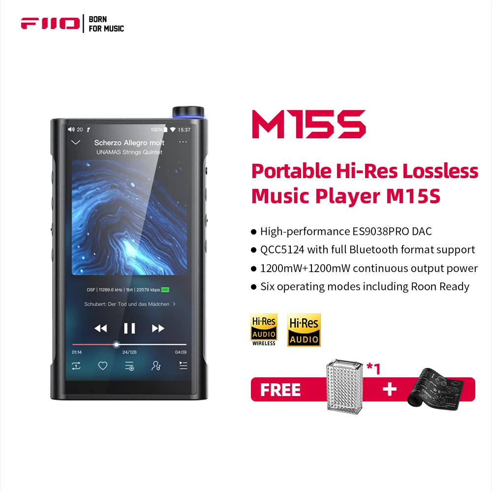 FiiO M15S Music Player Snapdragon 660 with ES9038PRO Hi-Res Android 10 5.5inch MP3 Player  WiFi/MQA/Bluetooth 5.0