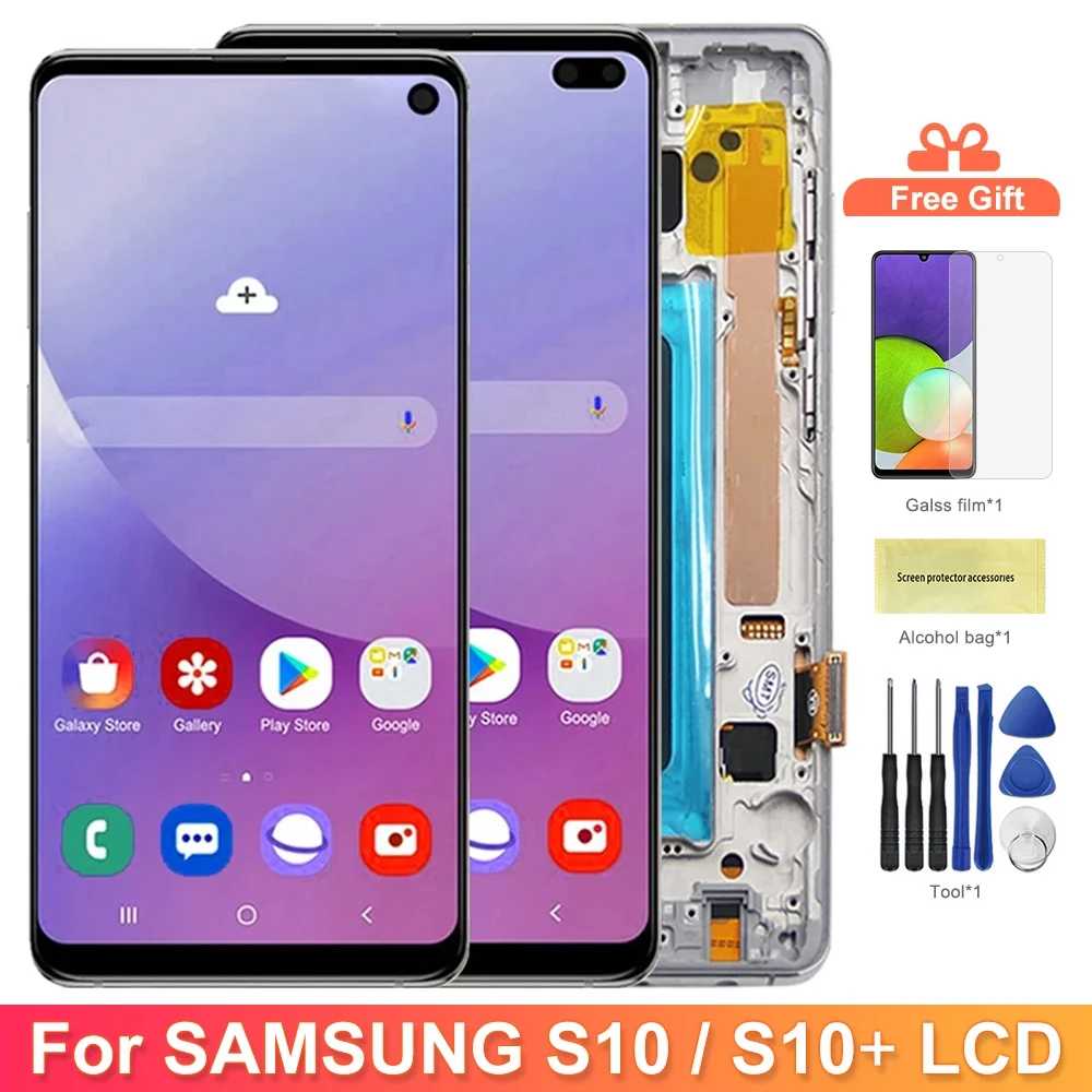 

Screen Wih Frame for Samsung Galaxy S10+ S10 Plus G975F G975U Lcd Display Digital Touch Screen Part for Samsung Galaxy S10 G973F