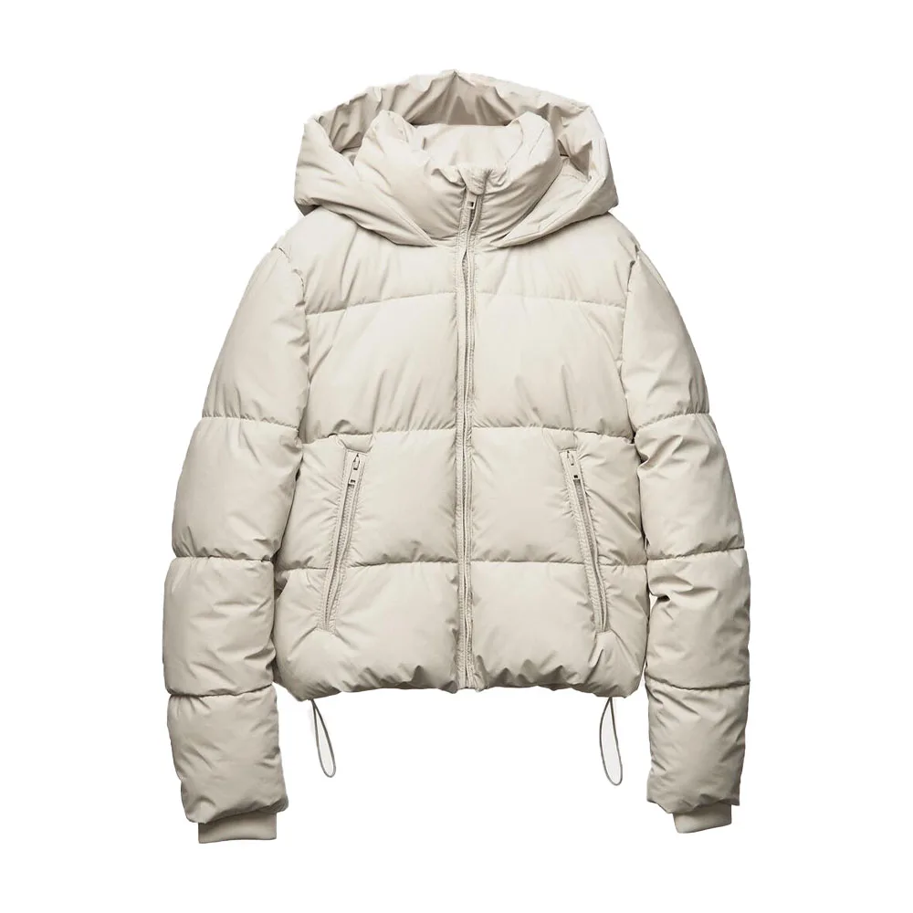 

Zach AiIsa fall and winter new women's fashion hooded zipper long-sleeved pressed rubber cotton jacket casual pocket jacket