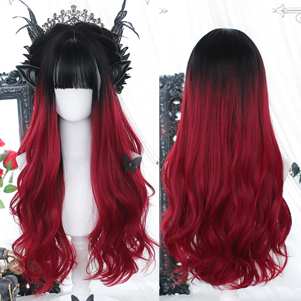 AS Synthetic Red Black Blonde Curly hair Red Woman Wigs For Women Long Straight Wig With Bangs Genshin Impact Cosplay Wig