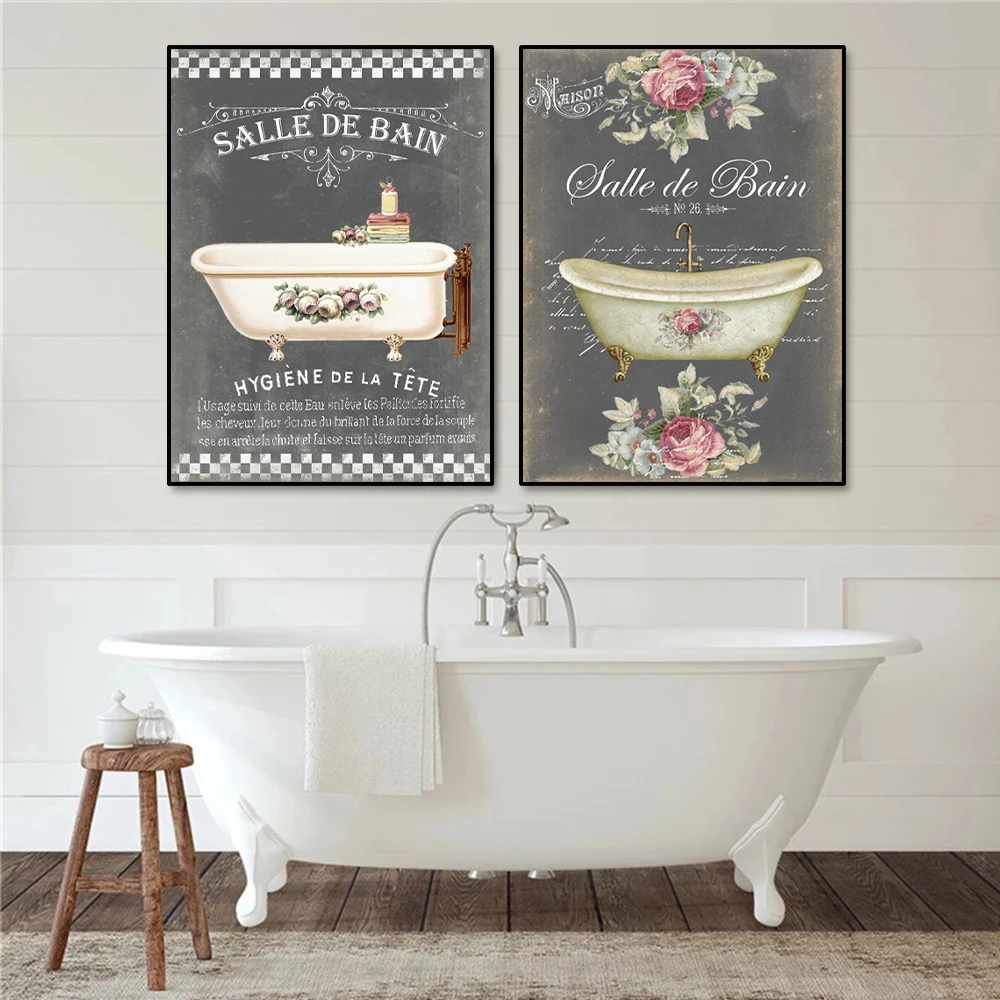 

Vintage Salle De Bain Le Bain Posters Canvas Paintings Print Chalkboard Shabby Fine Wall Art French Bathroom Decoration Pictures