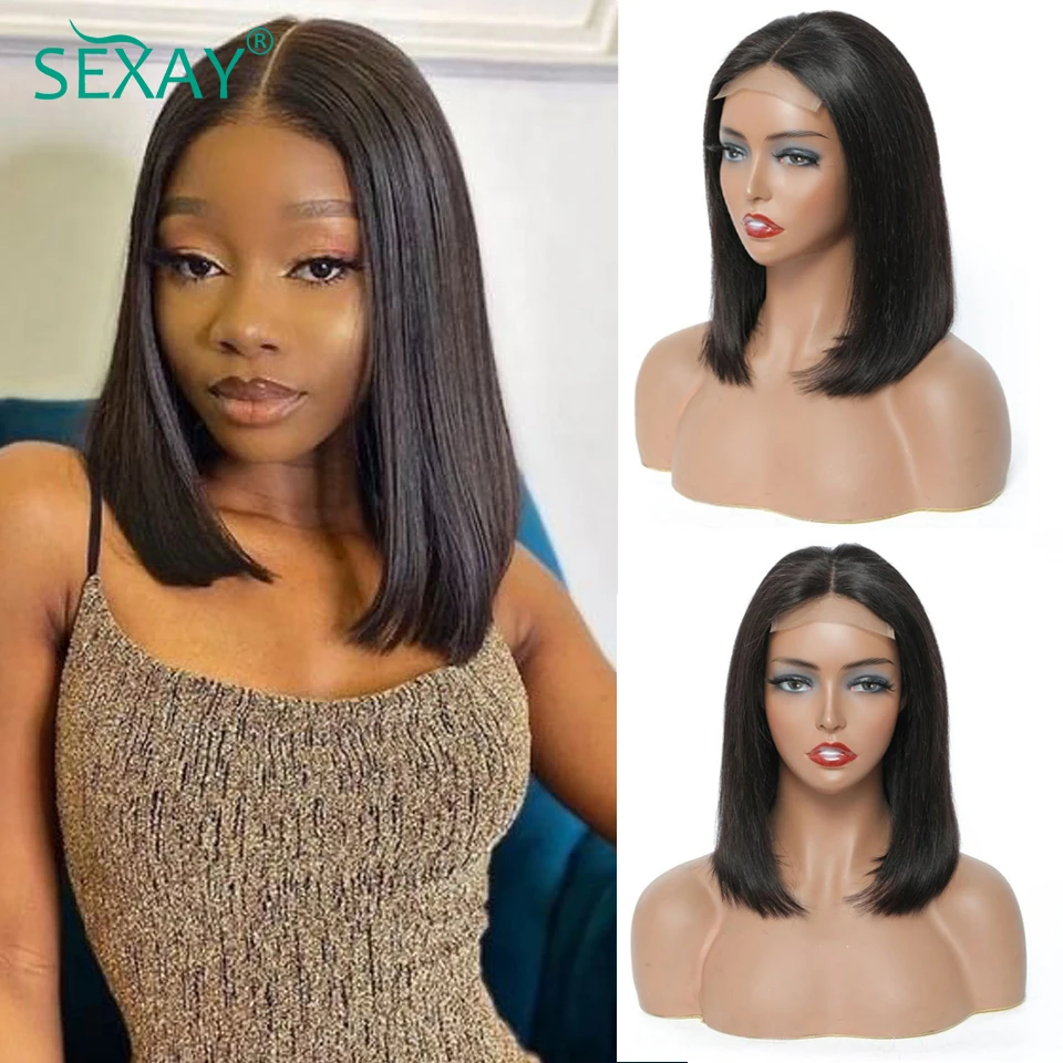 Sexay Transparent Lace Closure Bob Wig Peruvian Straight Human Hair Wigs With Baby Hair Middle Part 10-16 Short Lace Front Wig