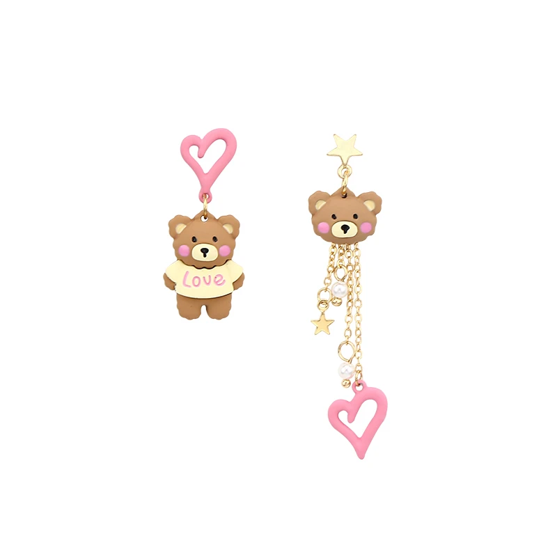 

Cute Pink Asymmetric Bear Drop Earrings Kawaii Cartoon Jewelry