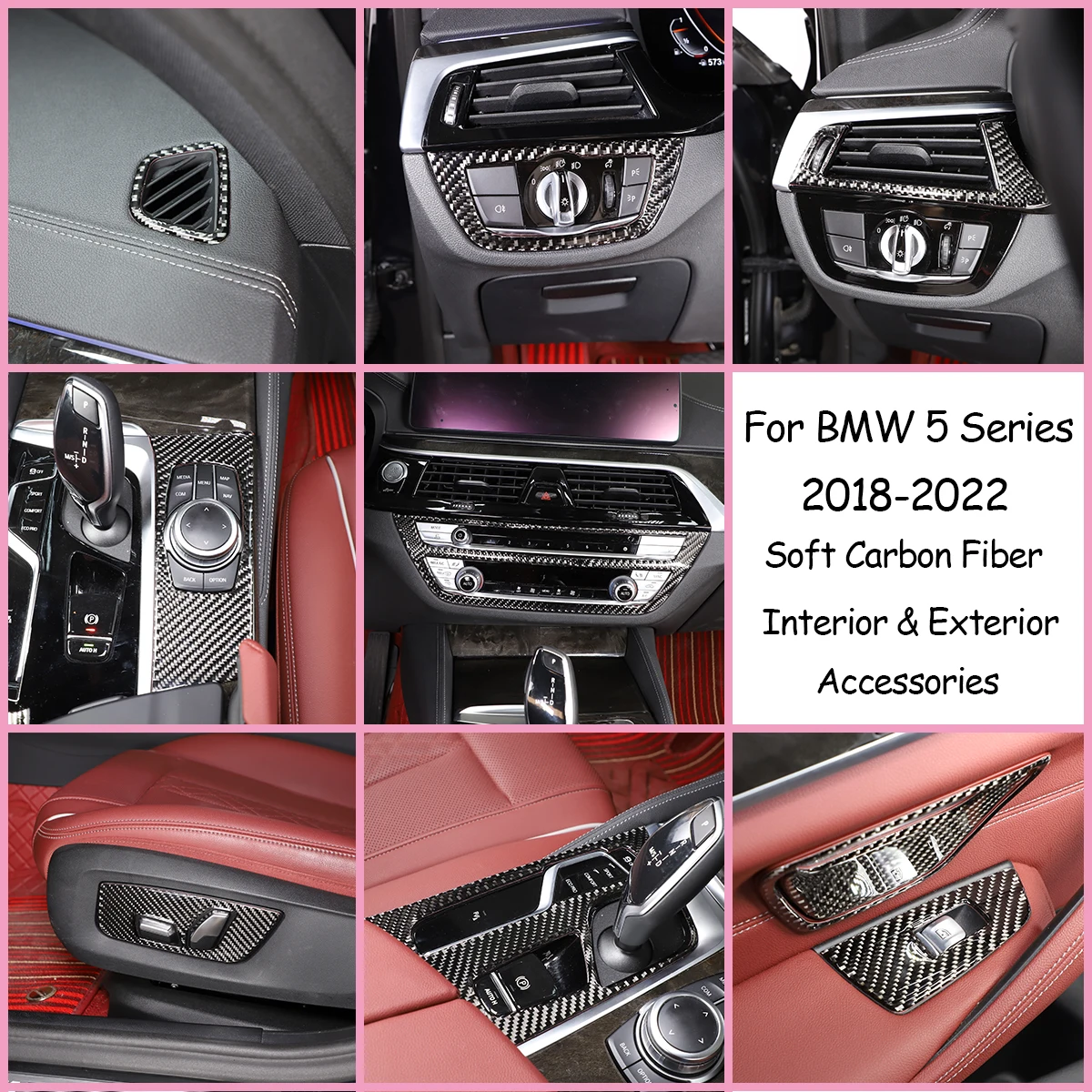 

For BMW 5 Series G30 G38 2018-2022 Soft Carbon Fiber Auto Center Control Car Door Panel Trim Sticker Car Interior Accessories