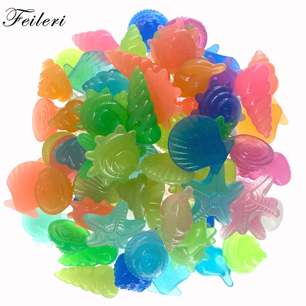 

10/30/50PCs Colorful Luminous Starfish Conch Shell Shaped Glowing Stones Decorative For Garden Aquarium Fish Tank Pool Landscape