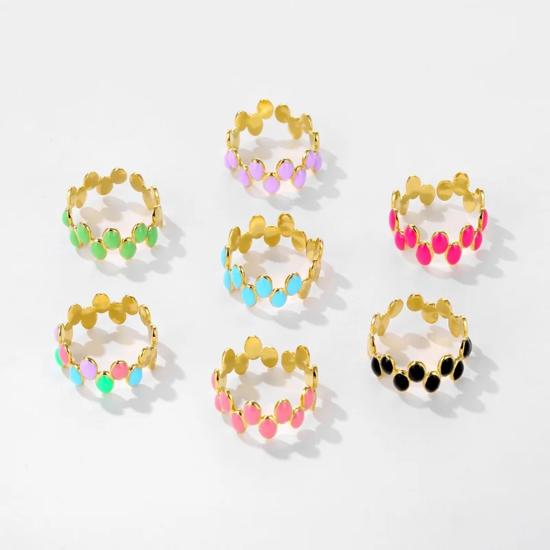 Женское кольцо из нержавеющей стали регулируемое с эмалью и капельным покрытием