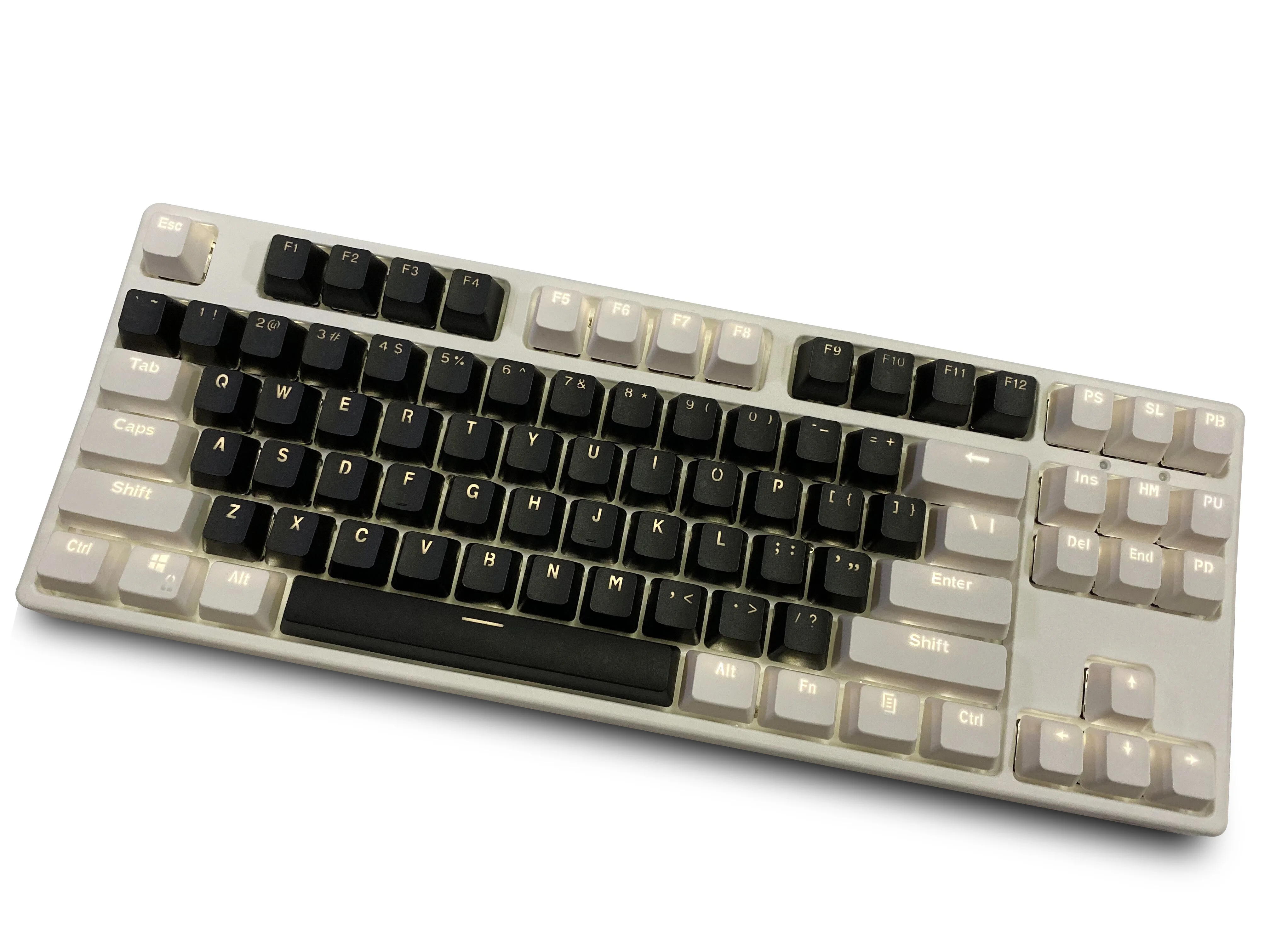 

White Black 87 Keycaps, PBT Material OEM Height Mechanical Keyboard Keycaps, Double Backlit Characters, Transparent Game Keycaps