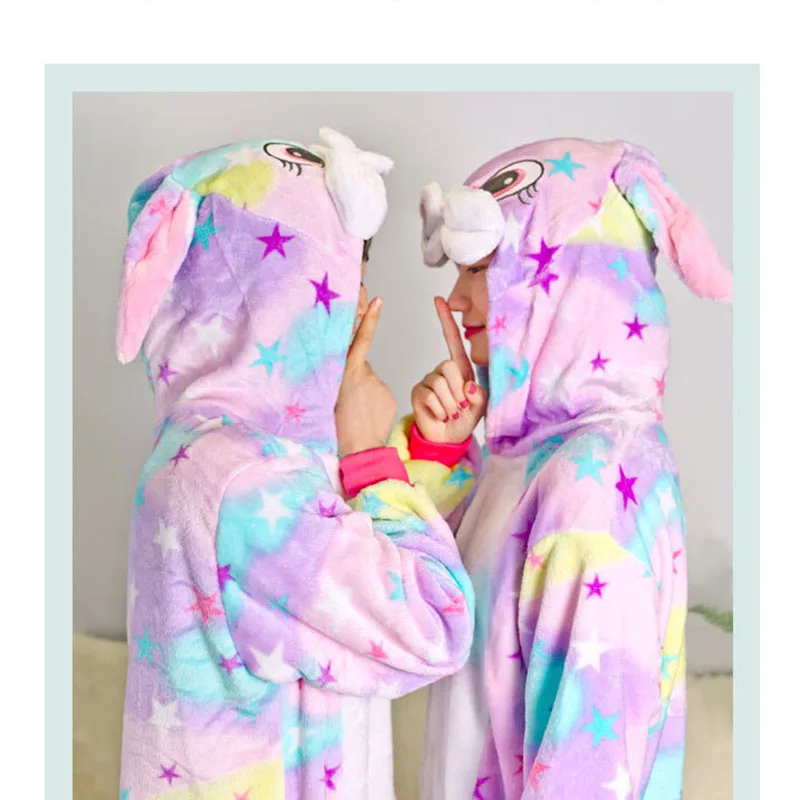Family Kigurumi Pajamas Rainbow Rabbit Stars Animal Onesie Cosplay Costume Pajamas For Kids and Adults