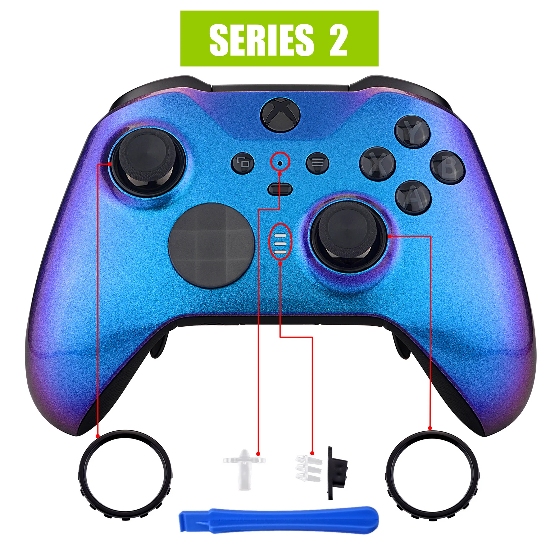 

eXtremeRate Chameleon Purple Blue Glossy Faceplate Front Housing Shell Replacement Kit for Xbox One Elite Series 2 Controller