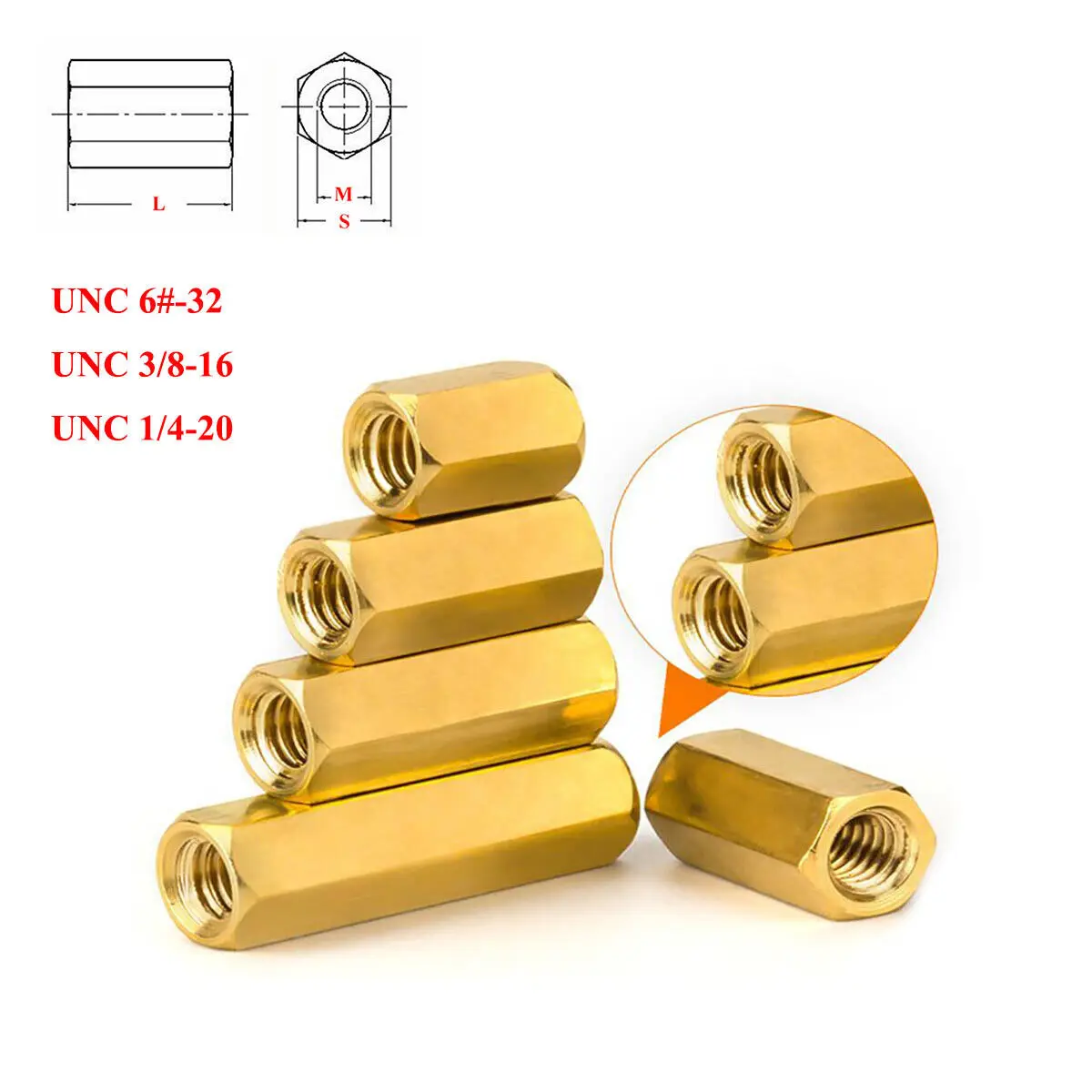 

UNC 6#-32 & 1/4-20 & 3/8-16 Brass Hex Standoff Pillars Hexagon Female Threaded Studs PCB Motherboard Spacer Nuts Hollow Column