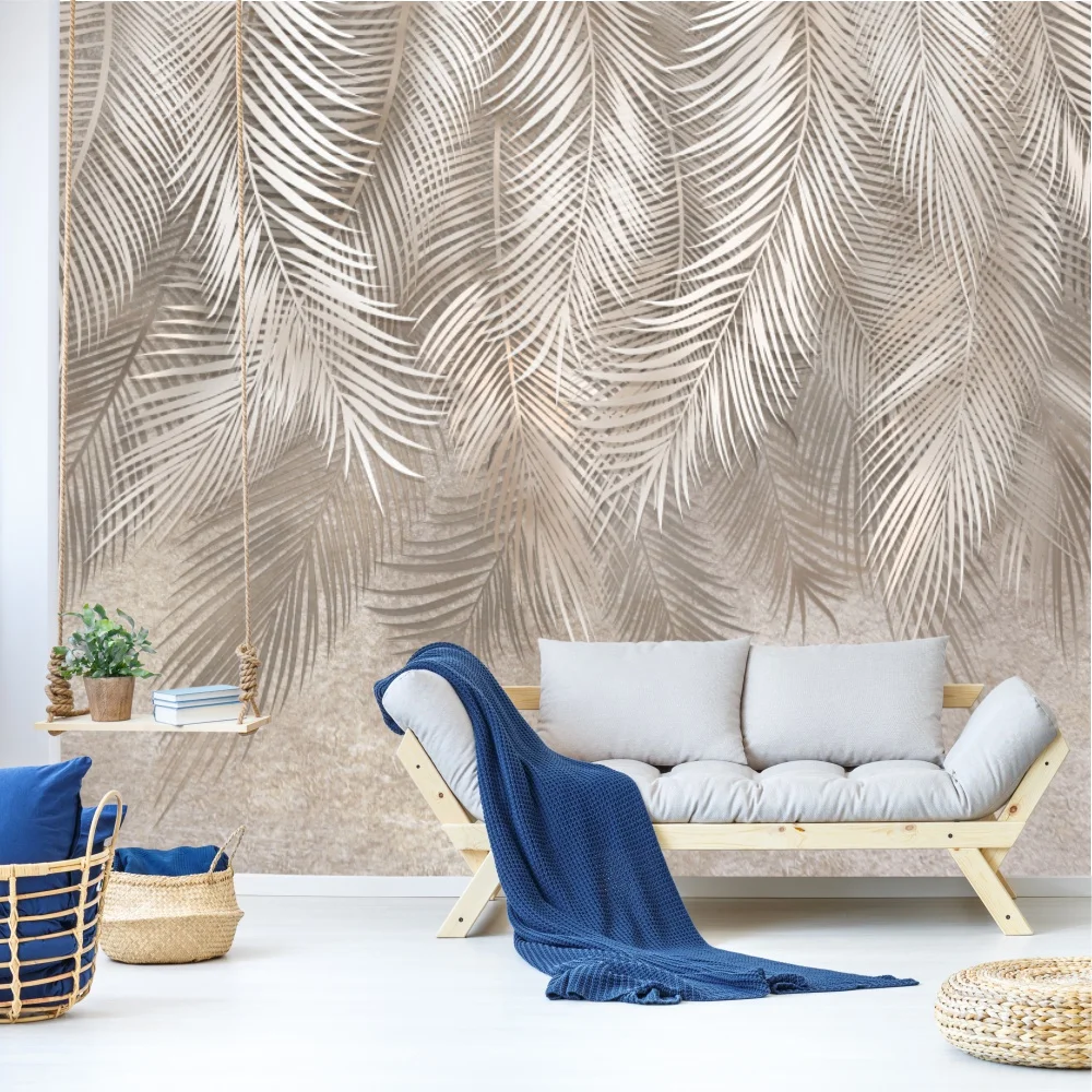 Фотообои флизелиновые на стену с эффектом 3d Бежевые пальмовые листья, на  заказ, 3D фотообои, для гостиной, кухни, спальни | AliExpress